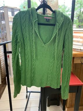 Polo Ralph Lauren Green Cable-Knit V-Neck Hooded Sweater